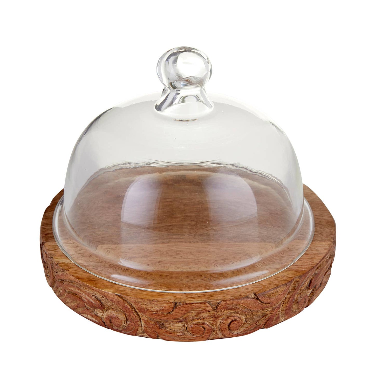 Glass Dome Cloche with Carved Base - Small