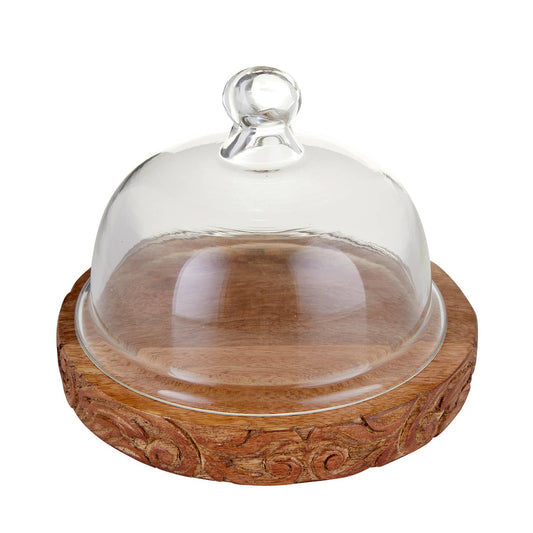 Glass Dome Cloche with Carved Base - Small