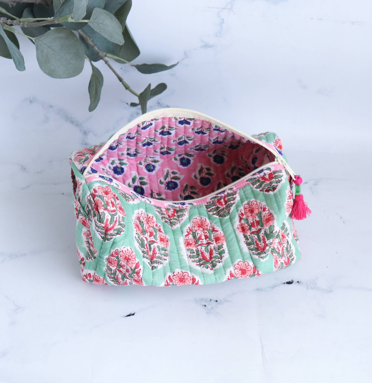 Floral Block Print Makeup Bag - Small