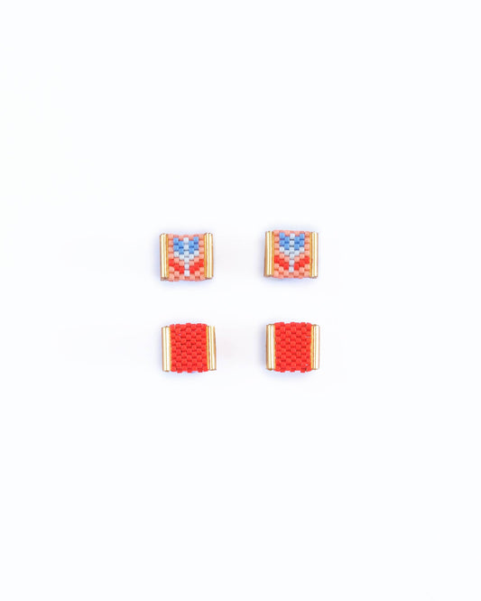 Beaded Handwoven Tulip Stud Pack (Salmon/Red)