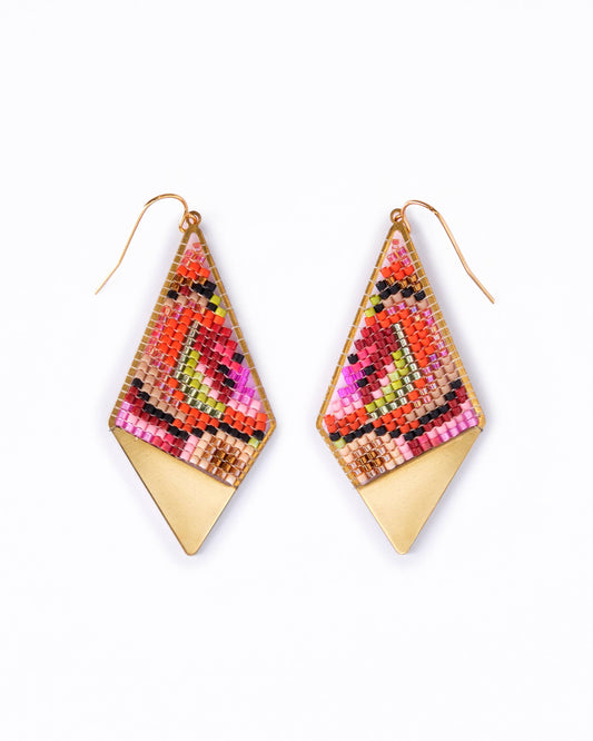 Beaded Handwoven Kaleidoscope Kite Earrings (Pink/Orange)