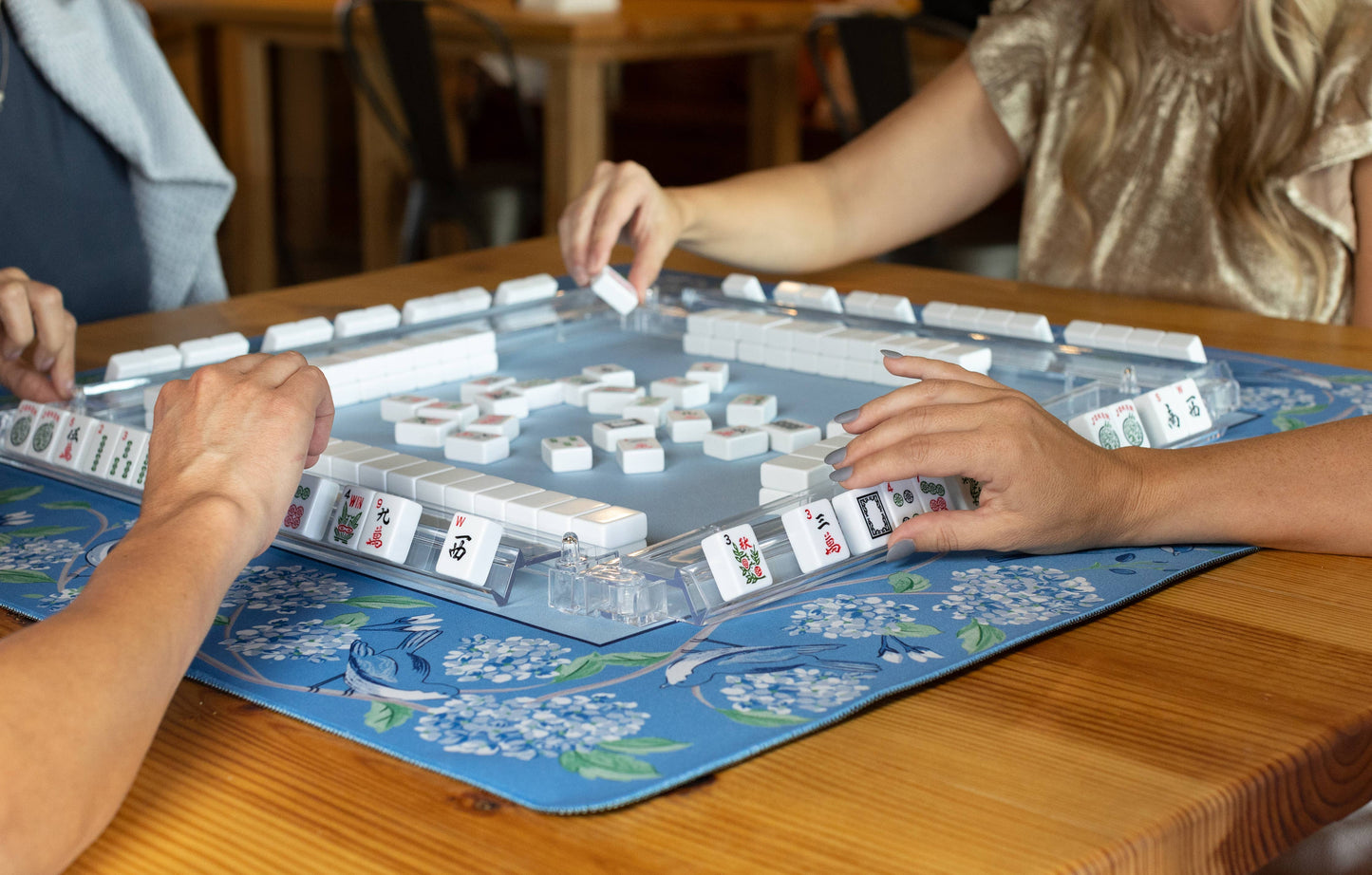 Blue Hydrangea Bird Mahjong Mat