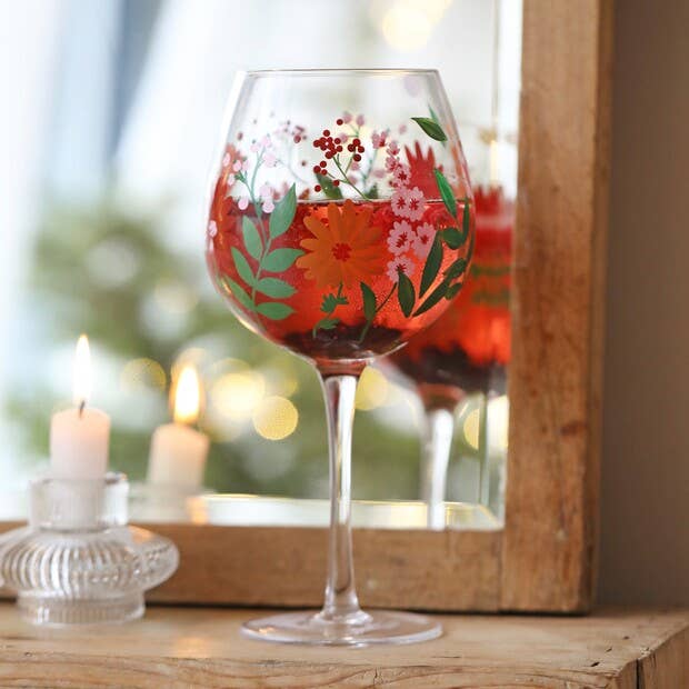 Hand-Painted Wildflower Wine Glass