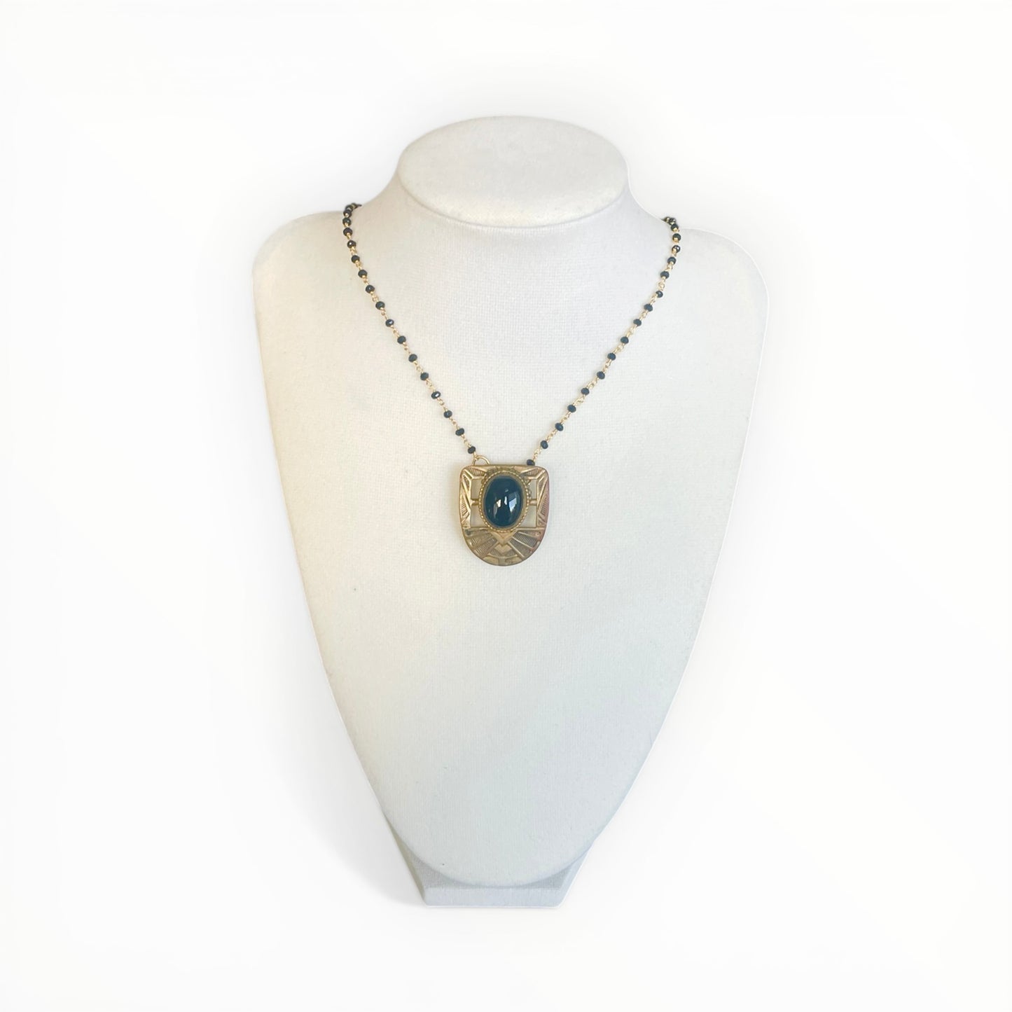 Vintage Brass and black art deco necklace