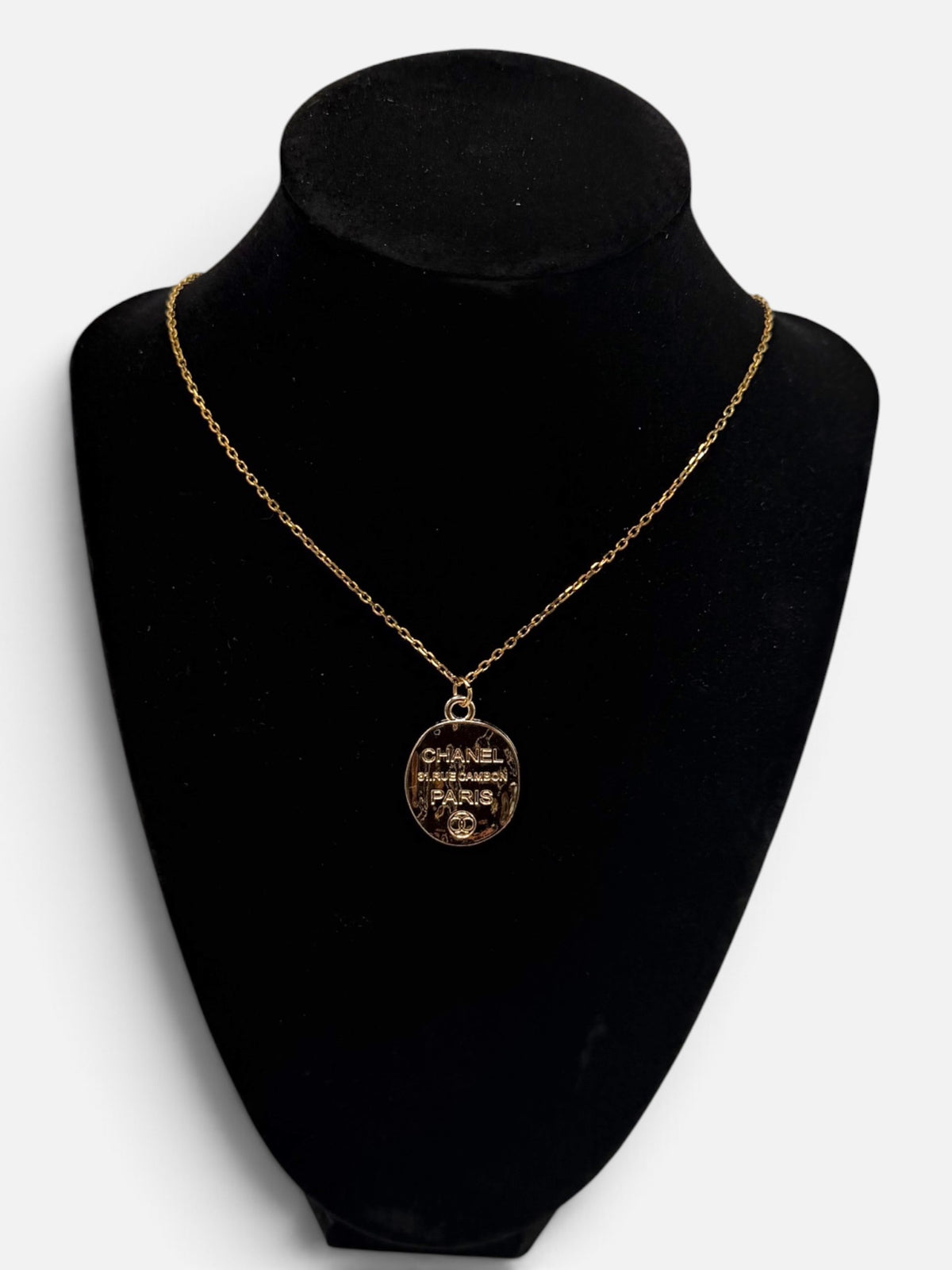 Upcycled Designer Gold Paris Oval Pendant Necklace