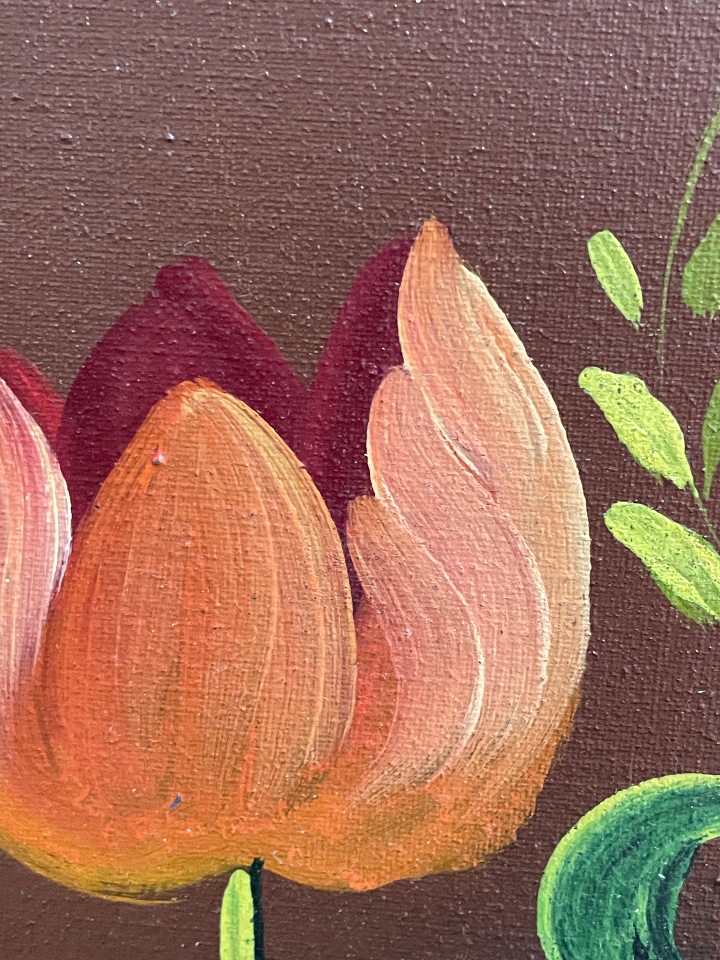 Original Artwork - Flower painting with blue wood frame