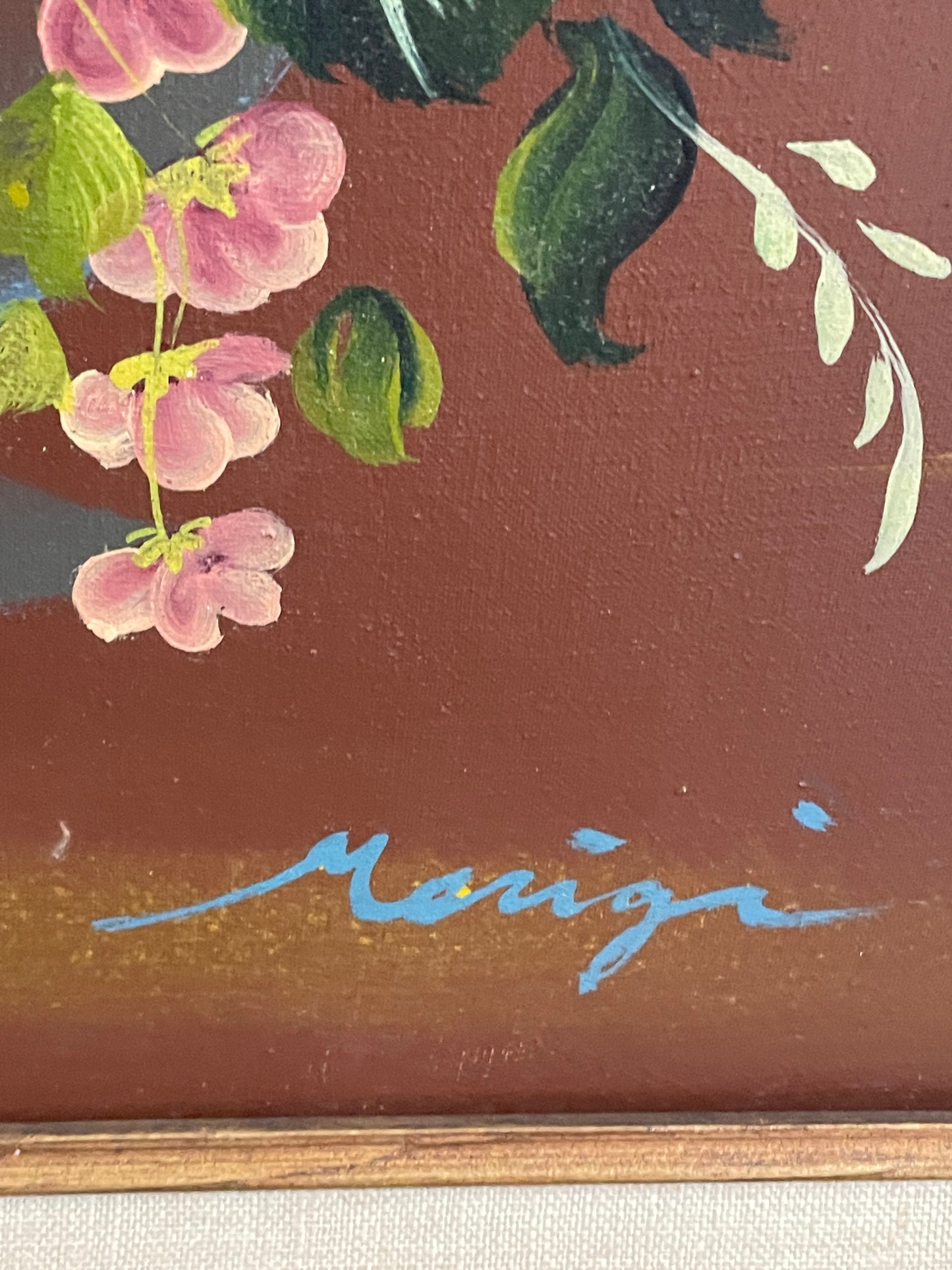 Original Artwork - Flower painting with blue wood frame