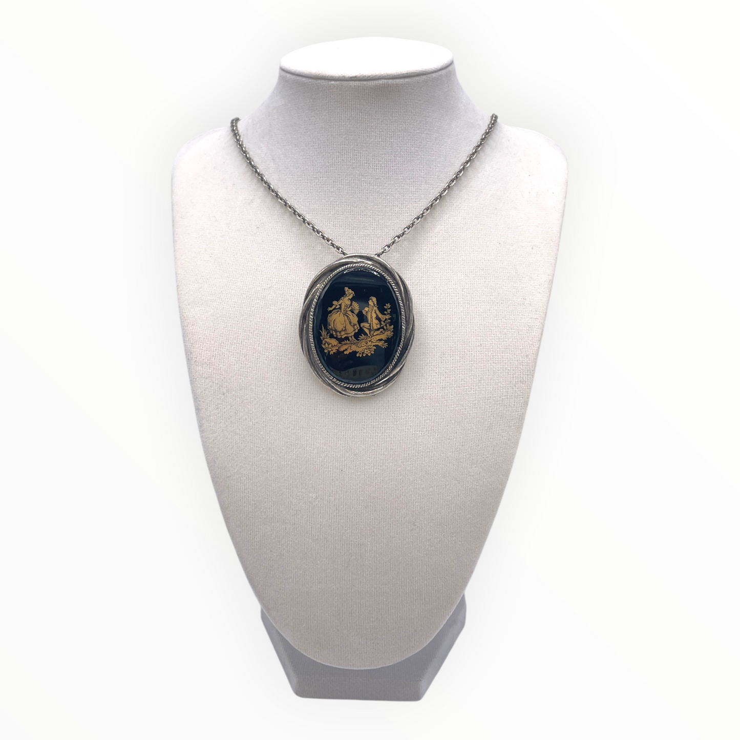 Black and Gold Limoges Brooch Necklace