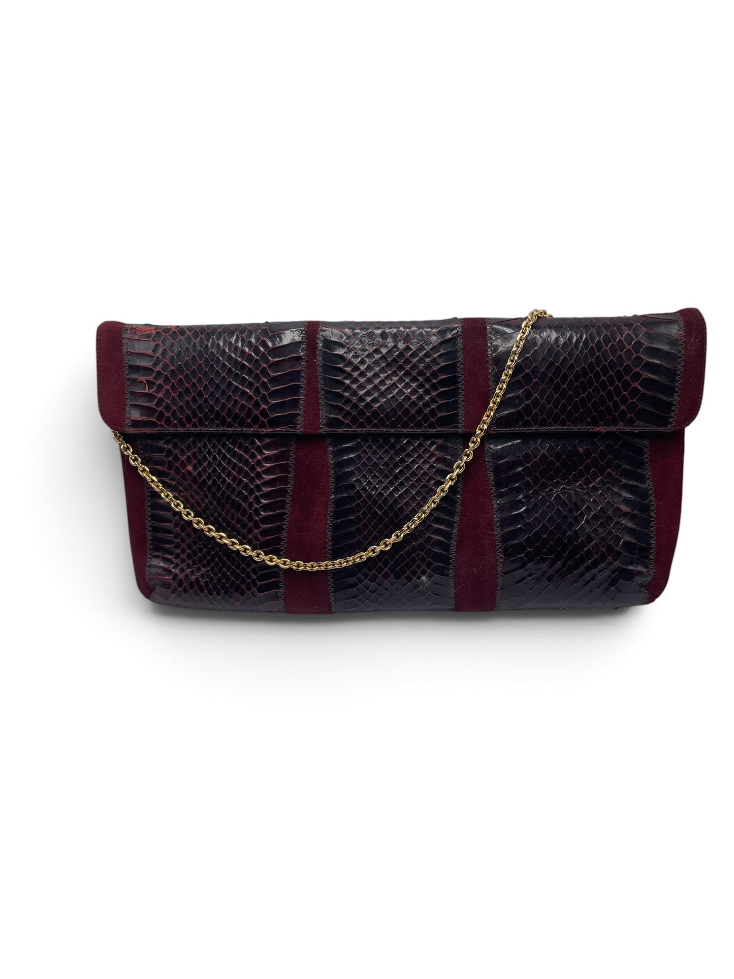 Vintage Original by Caprice 1980's Burgandy Snakeskin and Suede Clutch