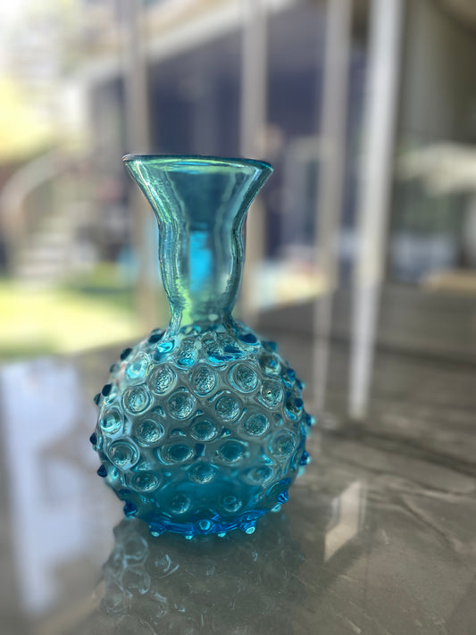 Vintage Blue Hobnail Glass Vase