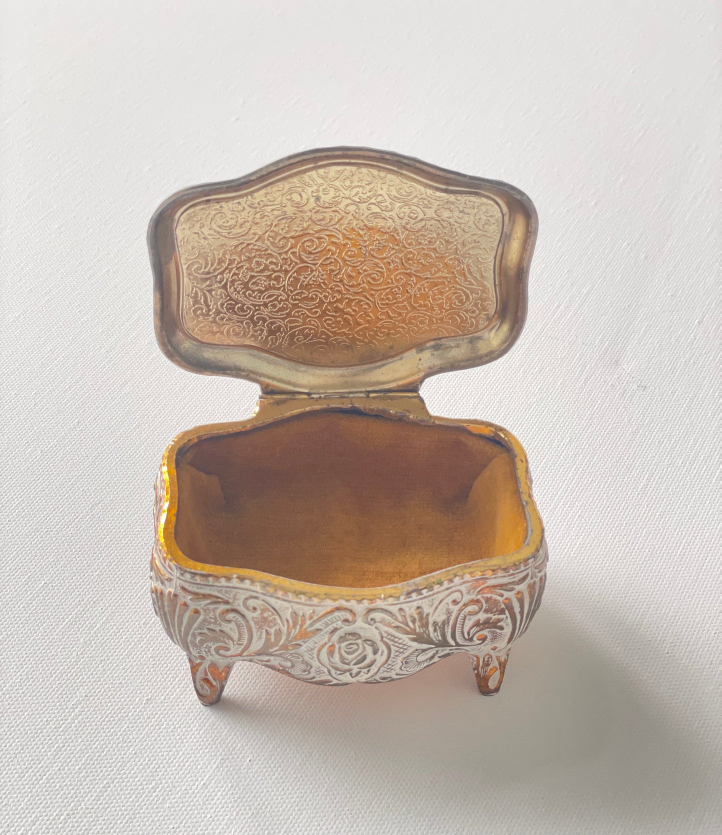 Vintage Floral Porcelain & Metal Trinket Box