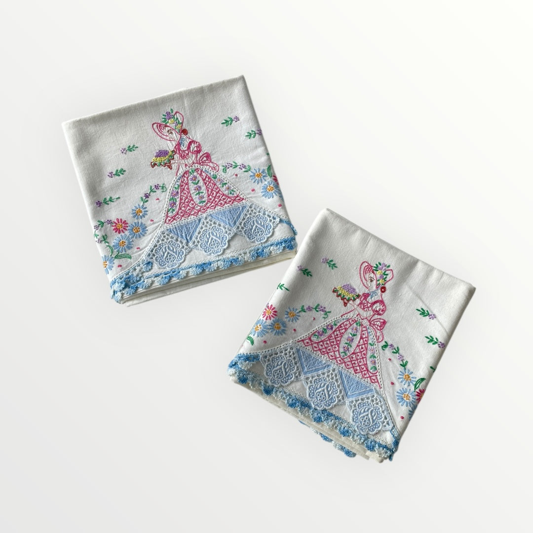 Vintage Pair of Hand Embroidered Pillow Cases
