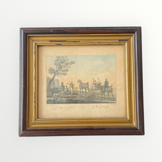 Vintage French  Le Départ pour la Chasse Framed Lithograph Print