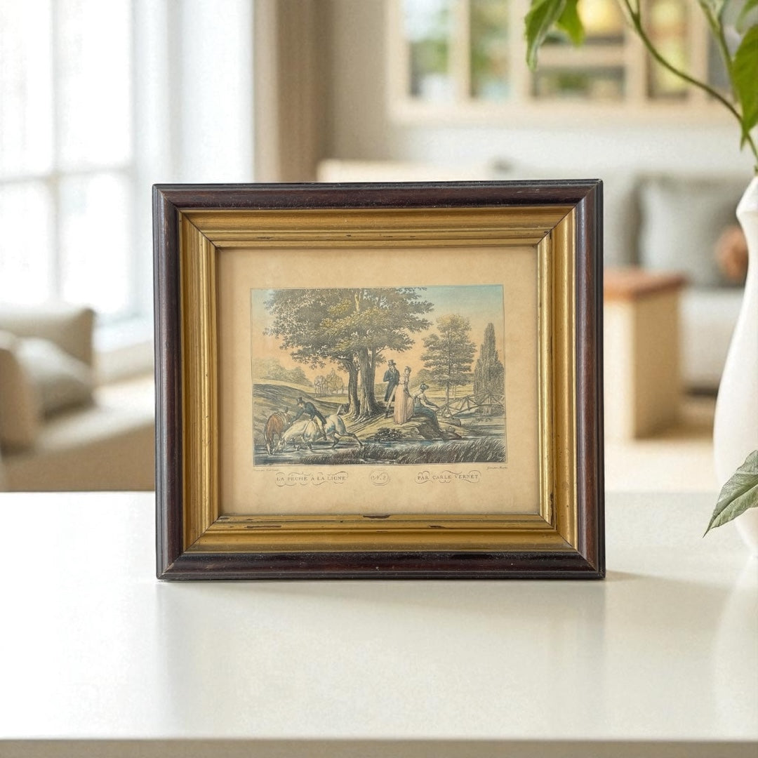 Vintage La Pêche à la Ligne Lithograph Print by Carle Vernet