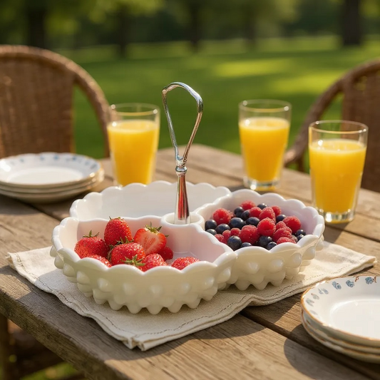 Vintage Fenton Milk Glass Serving Dish