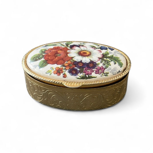 Vintage Porcelain and Metal Pill Box