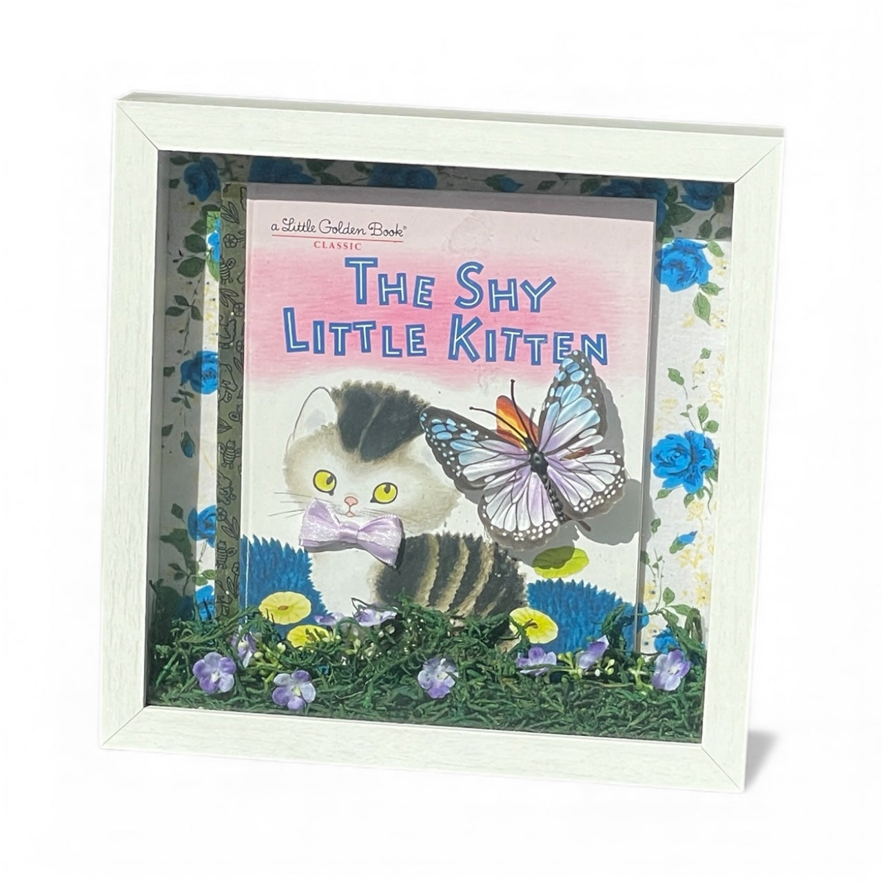 Custom-Made Vintage Book Shadow Box - The Shy Little Kitten