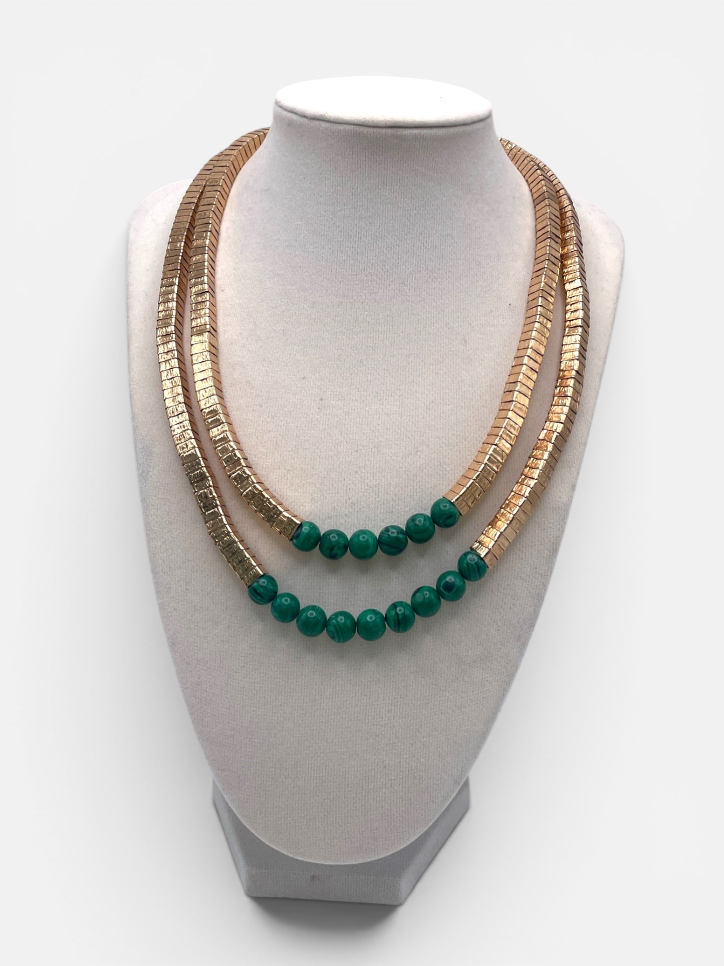 Gold and Green Beaded Necklace