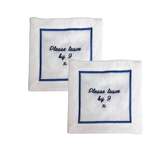 Blue Please Leave by 9 Embroidered Napkins | Set of 2