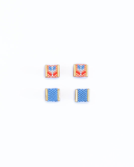 Beaded Handwoven Tulip Stud Pack (Salmon/Periwinkle)