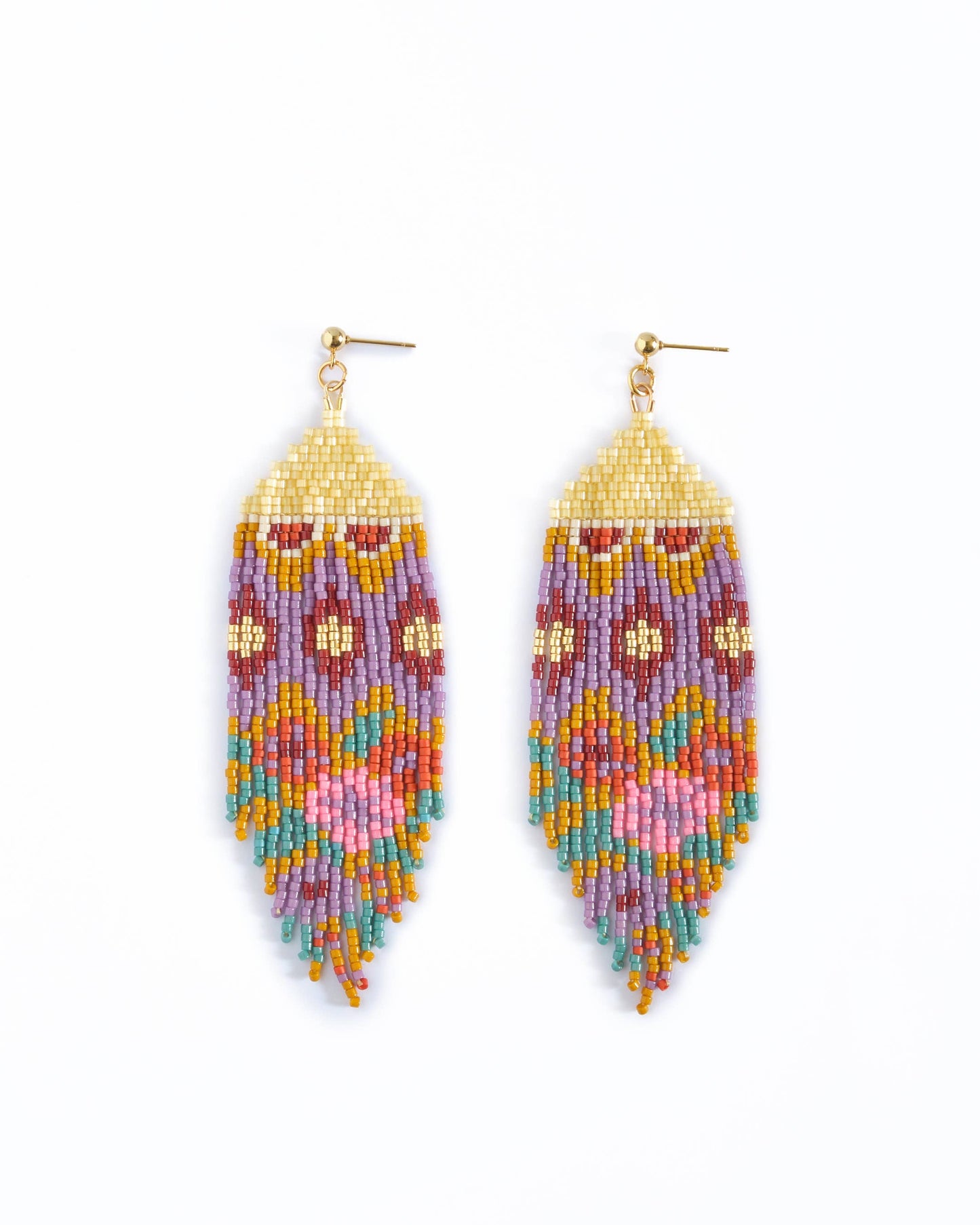 Beaded Handwoven Huipil Fringe Earrings (Warmed Earth)