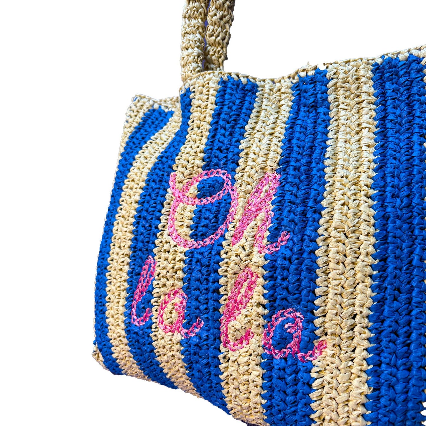Oh la la Embroidered Straw Beach Bag