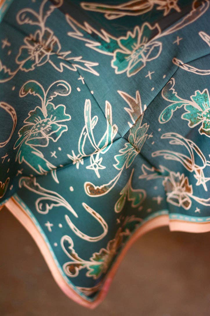 Silk Spurs and Floral Turquoise Wild Rag