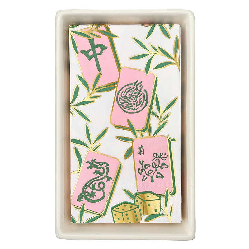 Mahjong Guest Napkin and Ceramic Tray + Napkins