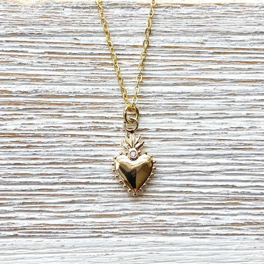 Flaming Heart necklace dainty jewelry gold necklace