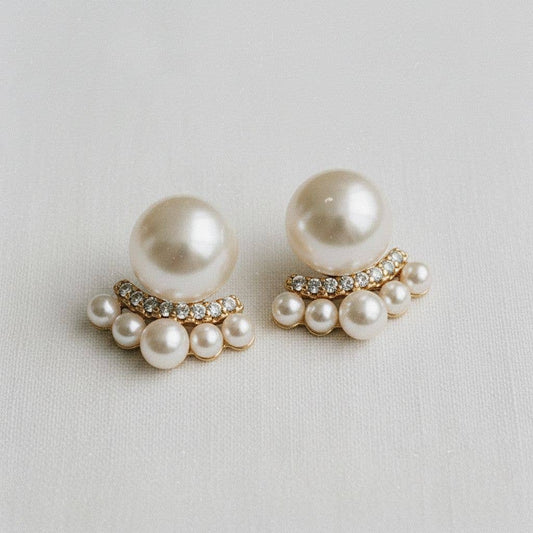 French Inspired Pearl Cubic Zirconia Stud Earrings