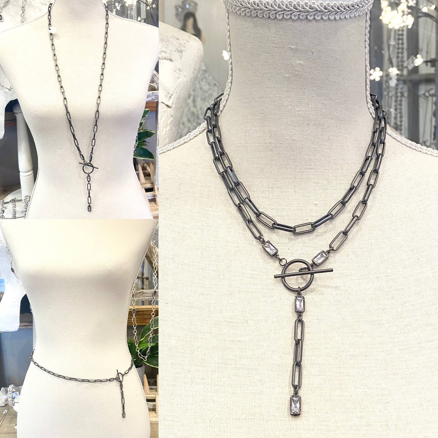 Paperclip wrap necklace: Matte gold