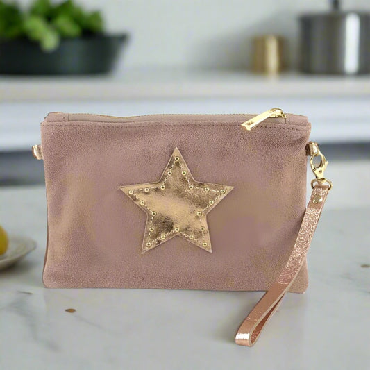 Italian Leather Suede Clutch