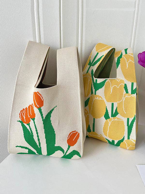 Floral Printed Bag - Orange Tulips