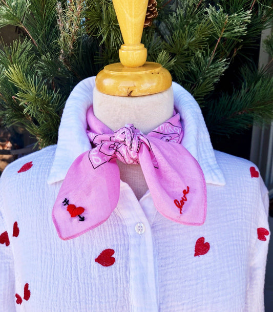 Embroidered My Love Bandana: Pink