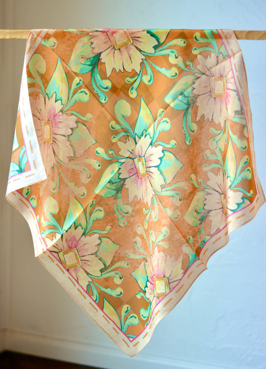 Pink and Peach Floral Silk Wild Rag