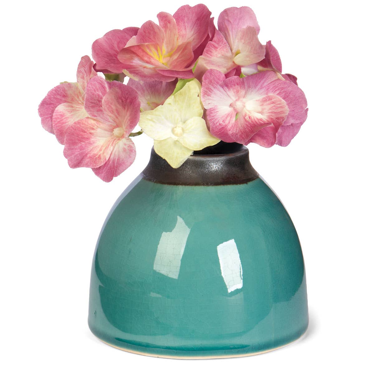 Round Teal Ceramic Vase