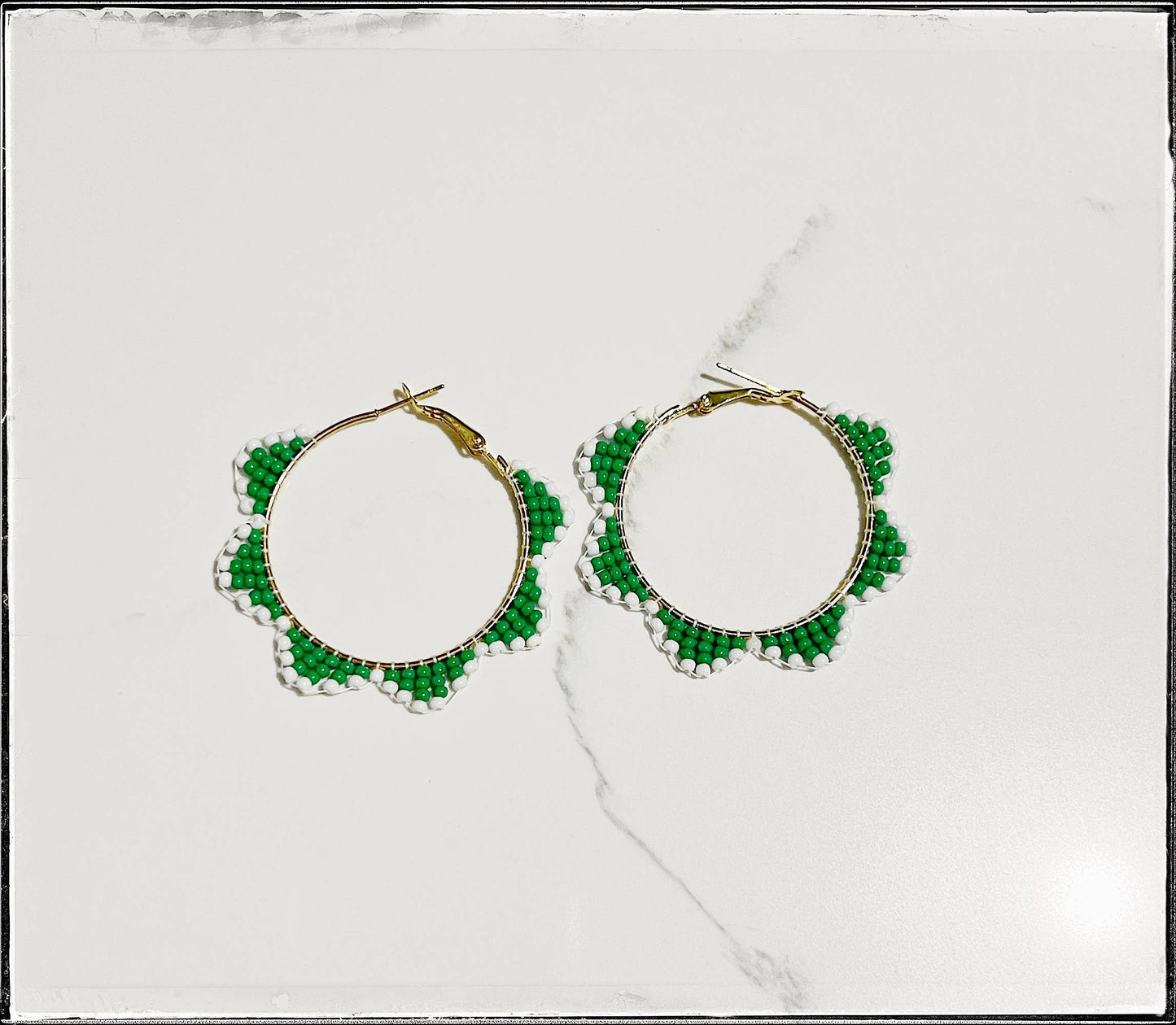 Glass Seed Bead Scalloped Hoop Earrings