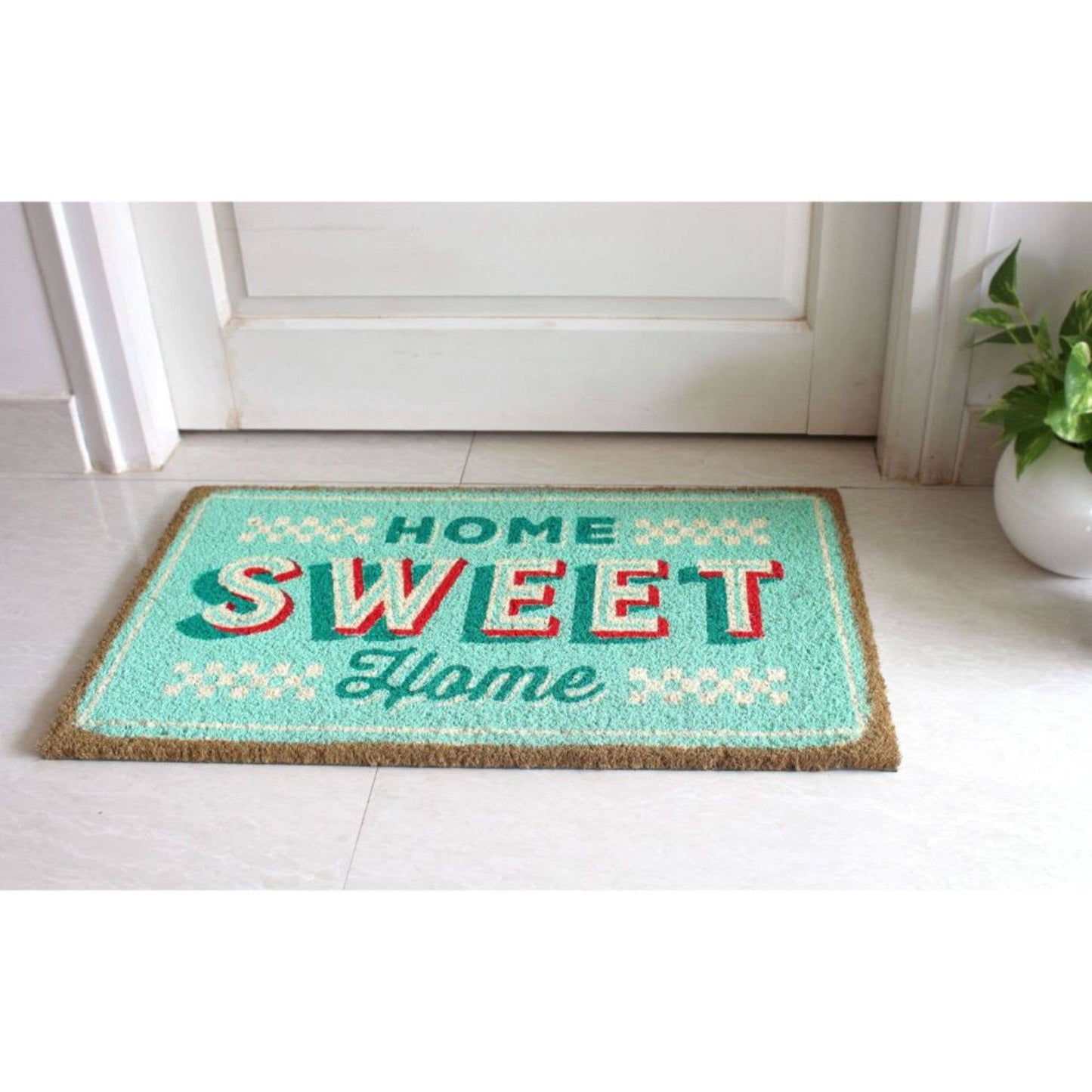 Green Retro Home Sweet Home Coir Doormat