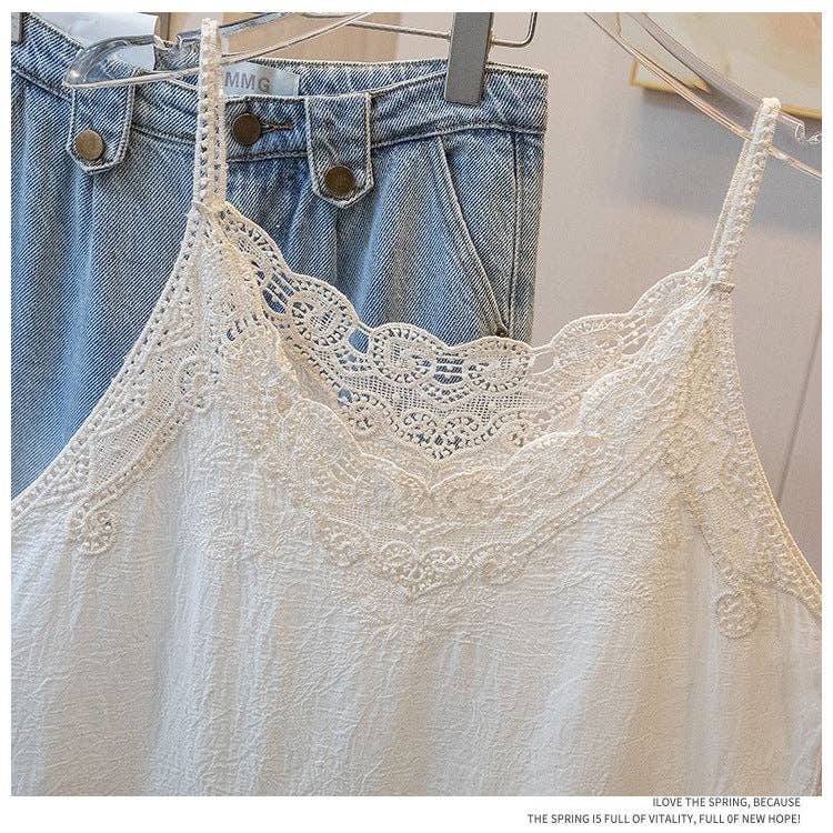 White Vintage Style Embroidered Lace Camisole