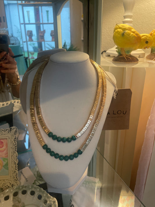 Gold and green beaded necklace