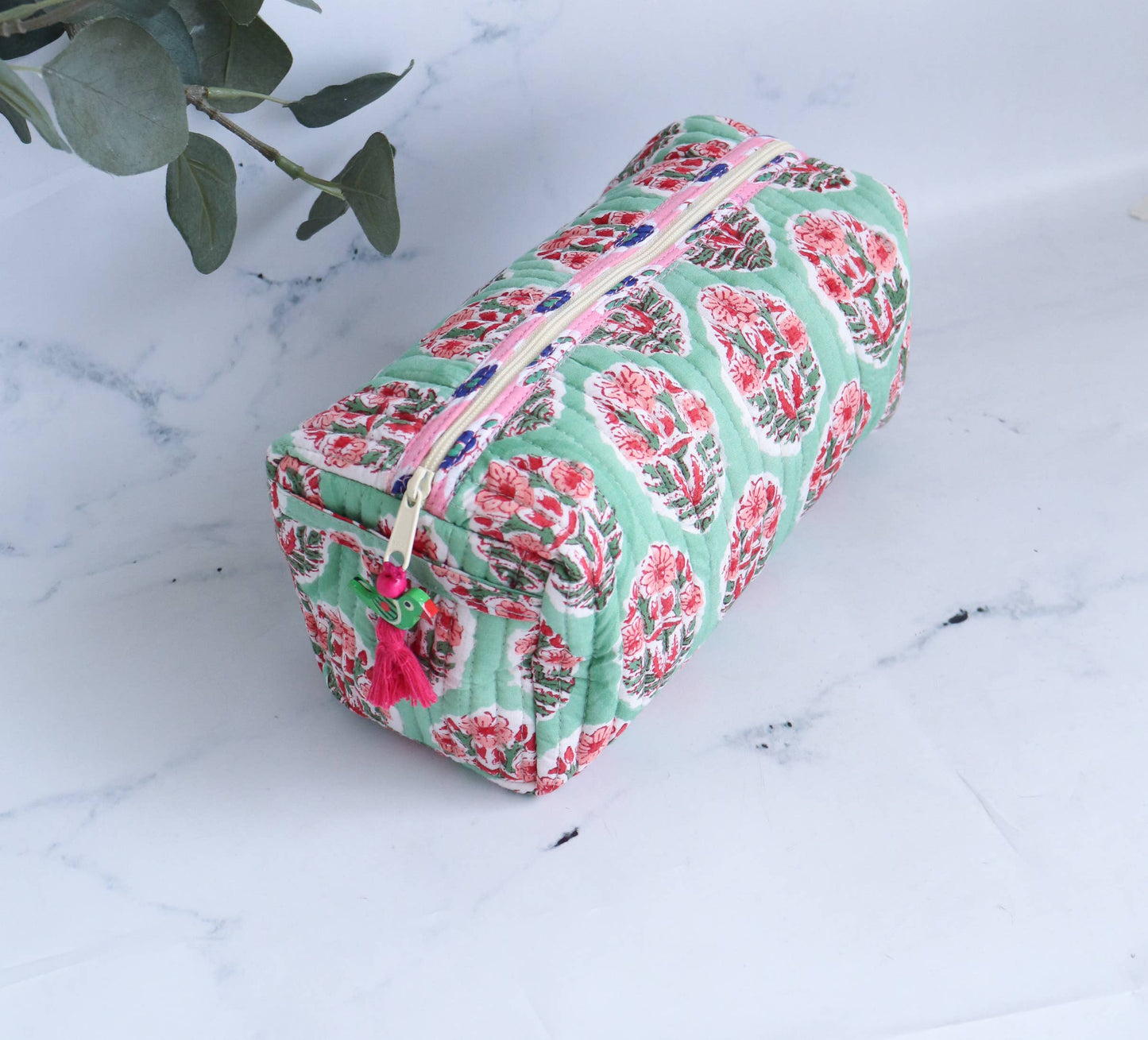 Floral Block Print Makeup Bag - Small