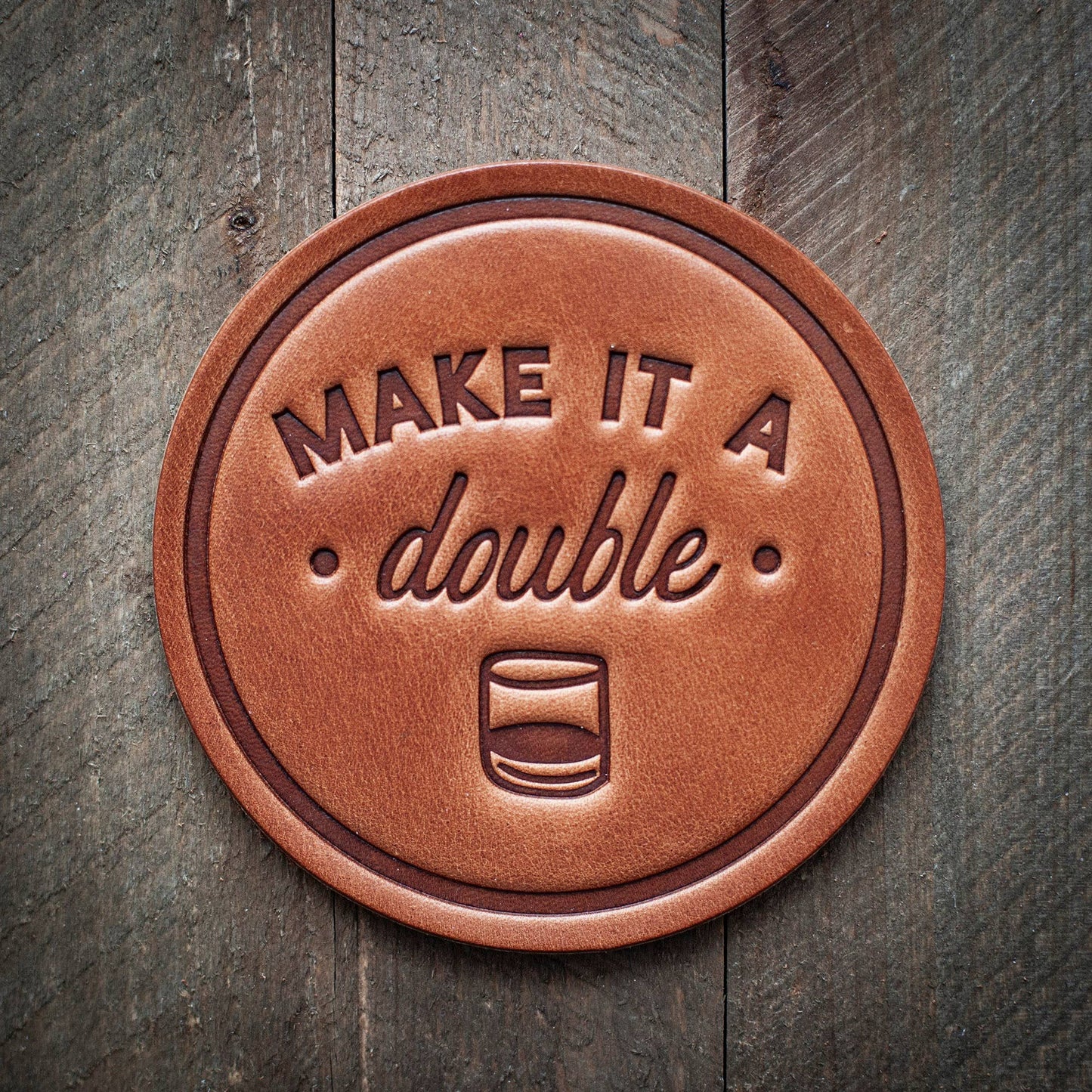 Drinks on Me Leather Coaster