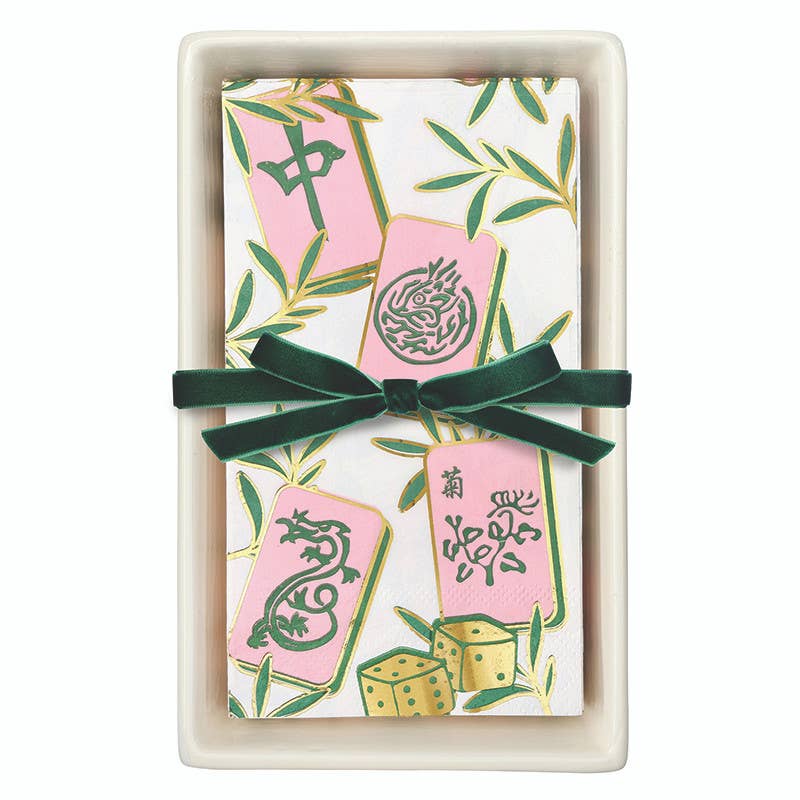 Mahjong Guest Napkin and Ceramic Tray + Napkins