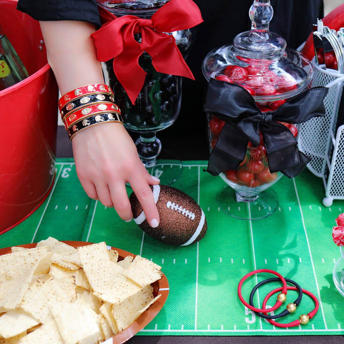 Game Day Enamel Football Hinge Bangle in Black