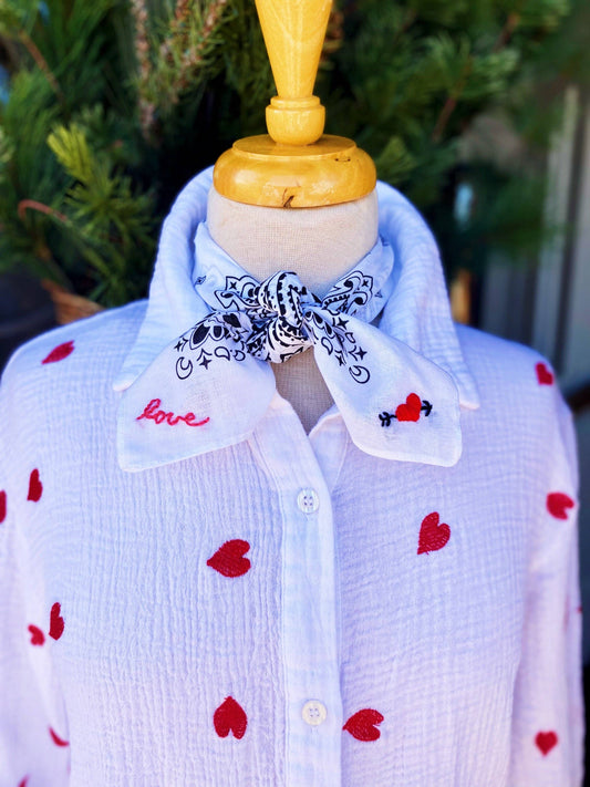 Embroidered My Love Bandana: White