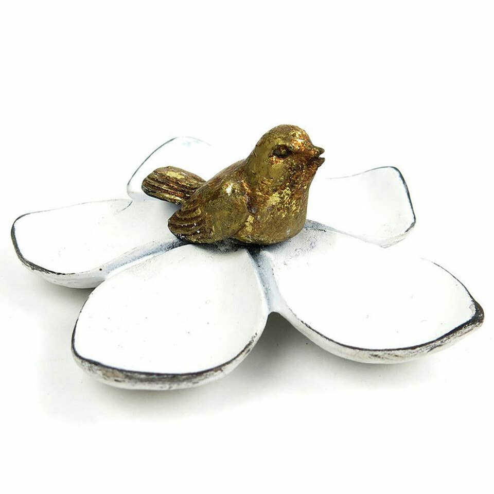 WHITE FLOWER GOLD BIRD JEWELRY SHELF