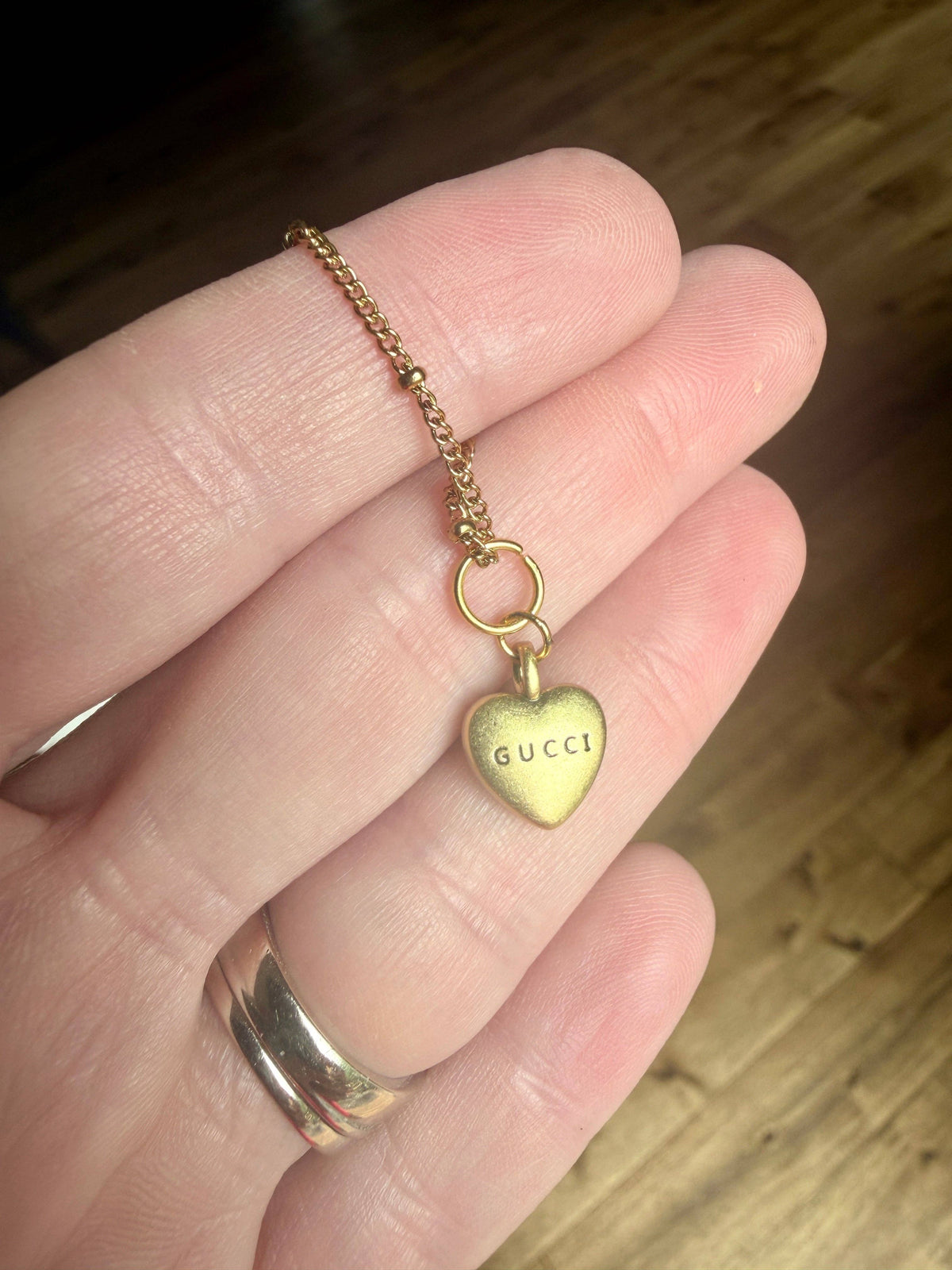 Upcycled Designer Mini Gold Heart Pendant Necklace