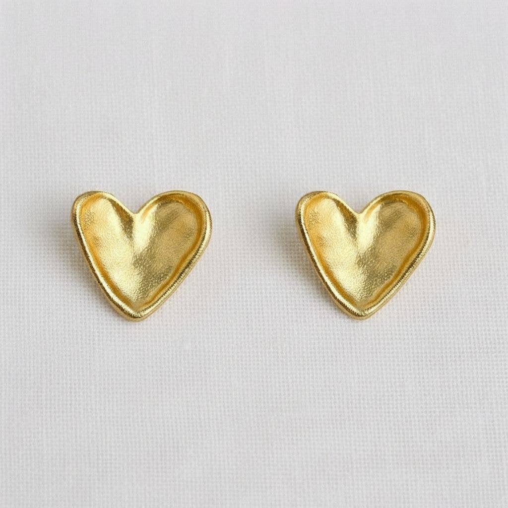Gold Textured Heart Stud Earrings