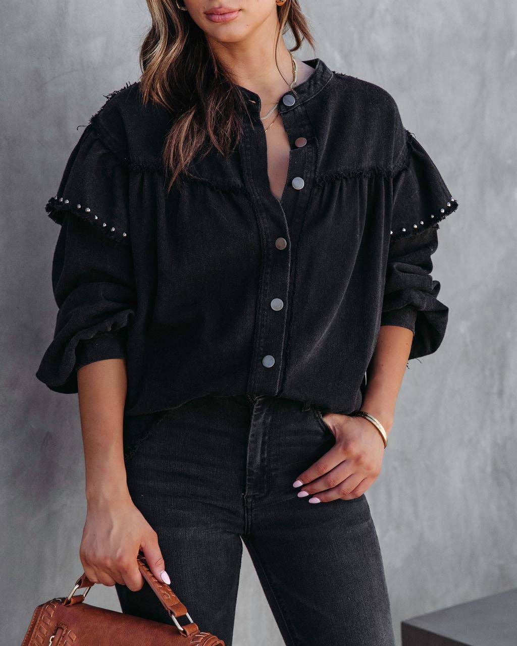 Black Ripped Rivet Denim Jacket