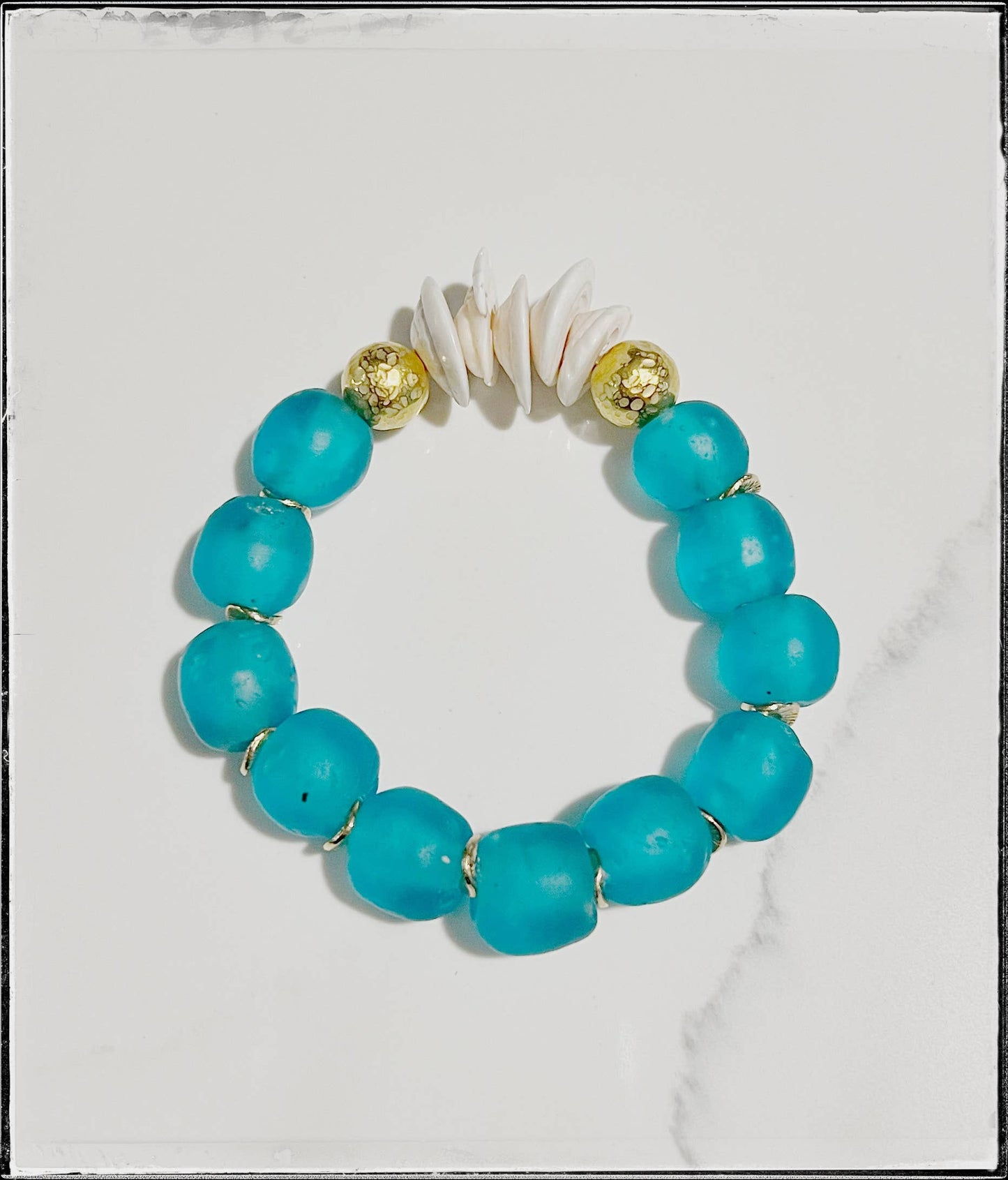 Natural Shell & Recycled Glass Bead Stretch Bracelet